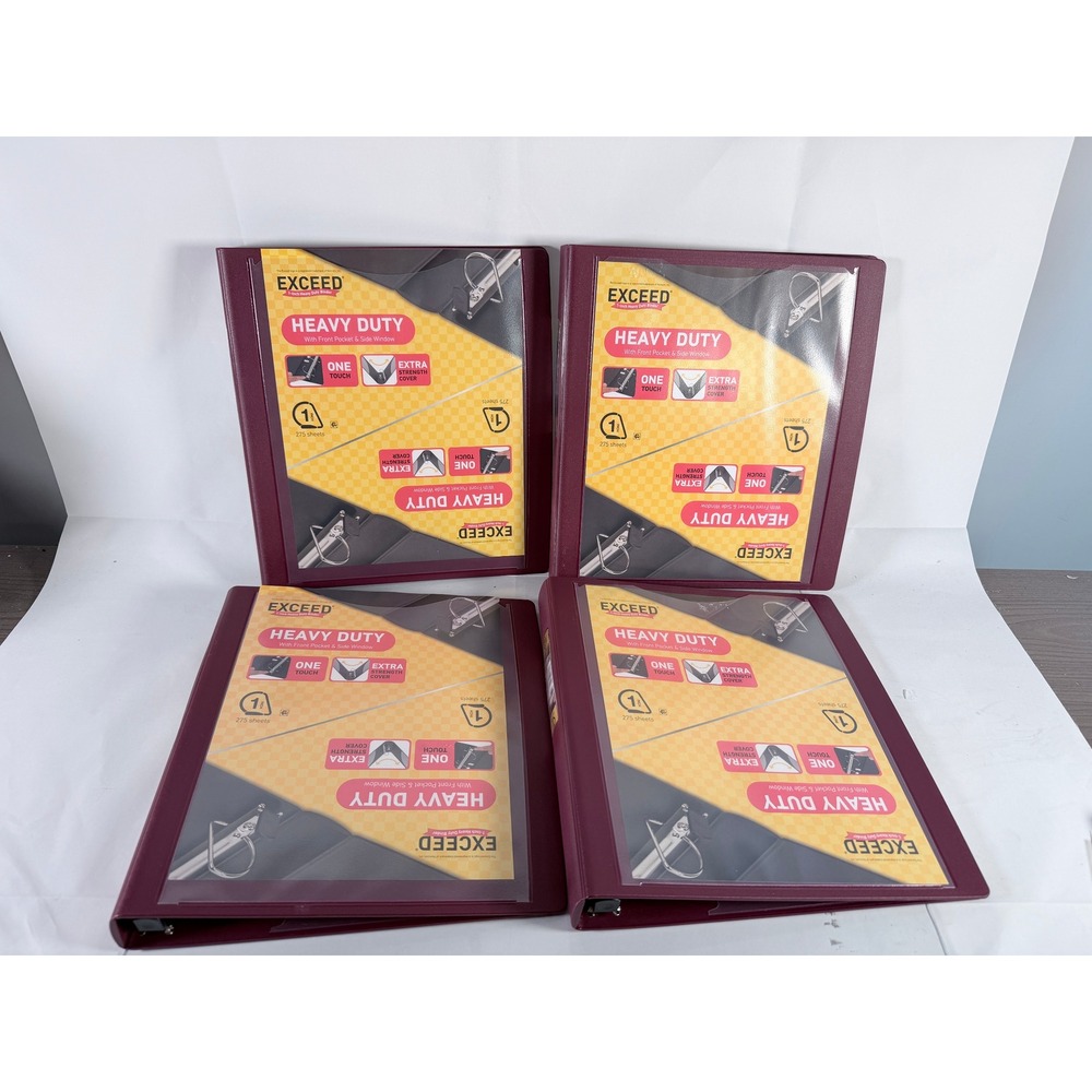 Exceed 1 Inch Heavy Duty Binder 4 Pack Burgundy One Touch View Binder KK23H10C